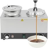 Nacho Cheese Dispenser with Pump, Dual Pot Cheese &amp; Chili Warmer, 6.76Oz Sauce &amp; 135.3Oz Soup Capacity, Stainless Steel Hot Fudge Warmer with 5-Level Temp Control