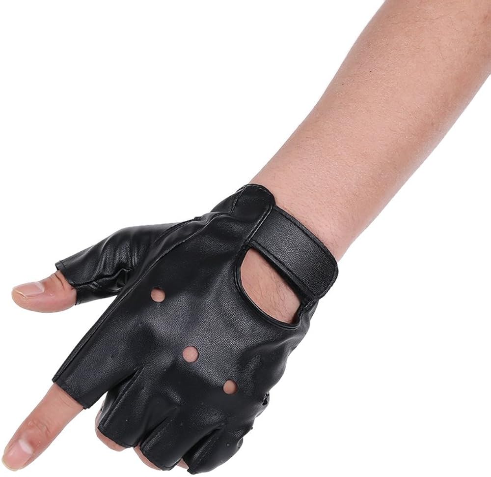 JISEN Men PU leather Punk Half Finger Hollow Out Gloves Black at  Men’s Clothing store