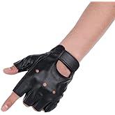 JISEN Men PU leather Punk Gloves Steampunk Gothic Half Finger Hook-Loop Mittens