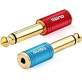 Disino Adaptador estéreo mono de 1/4 a 0.138 in, chapado en oro de 0.250 in TS macho a conector de audio TRS hembra de 1/8 pu