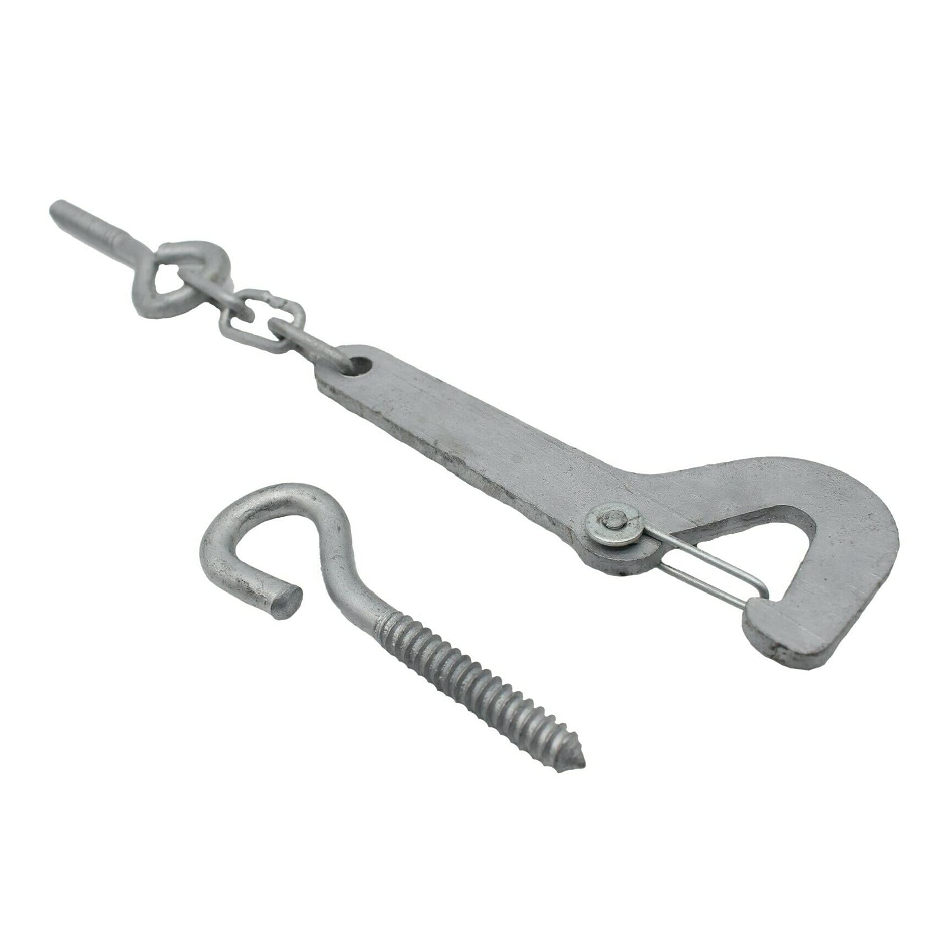 Gate Catch Safety Hook and Eye On Chain Pattern - 150mm - Galvanised