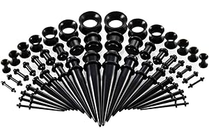 Gaosaili 50-Piece Ear Stretching Kit: 14G-00G Silicone Tunnels + Acrylic Tapers Plugs, Double O-Ring Ear Expander Set Body Pi