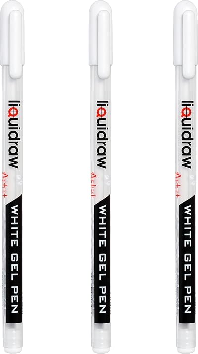 Liquidraw White Gel Pens Set of 3 0.8 mm Fine Point for Artists