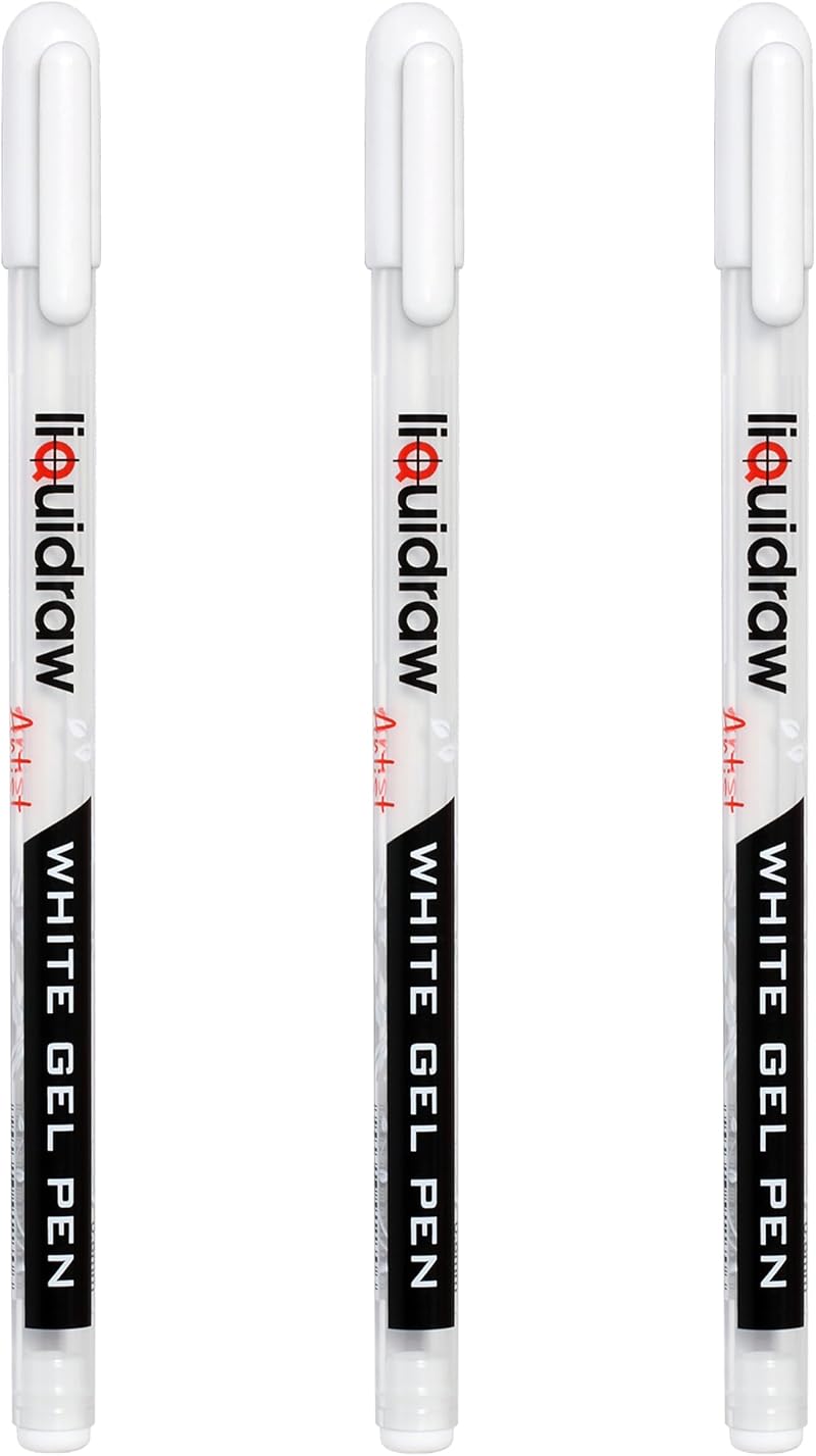 Liquidraw White Gel Pens Set of 3 0.8 mm Fine Point for Artists