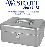 Westcott Lockable Cash Box 20 cm Steel 2 Keys Removable Tray Silver E-51001 view 7