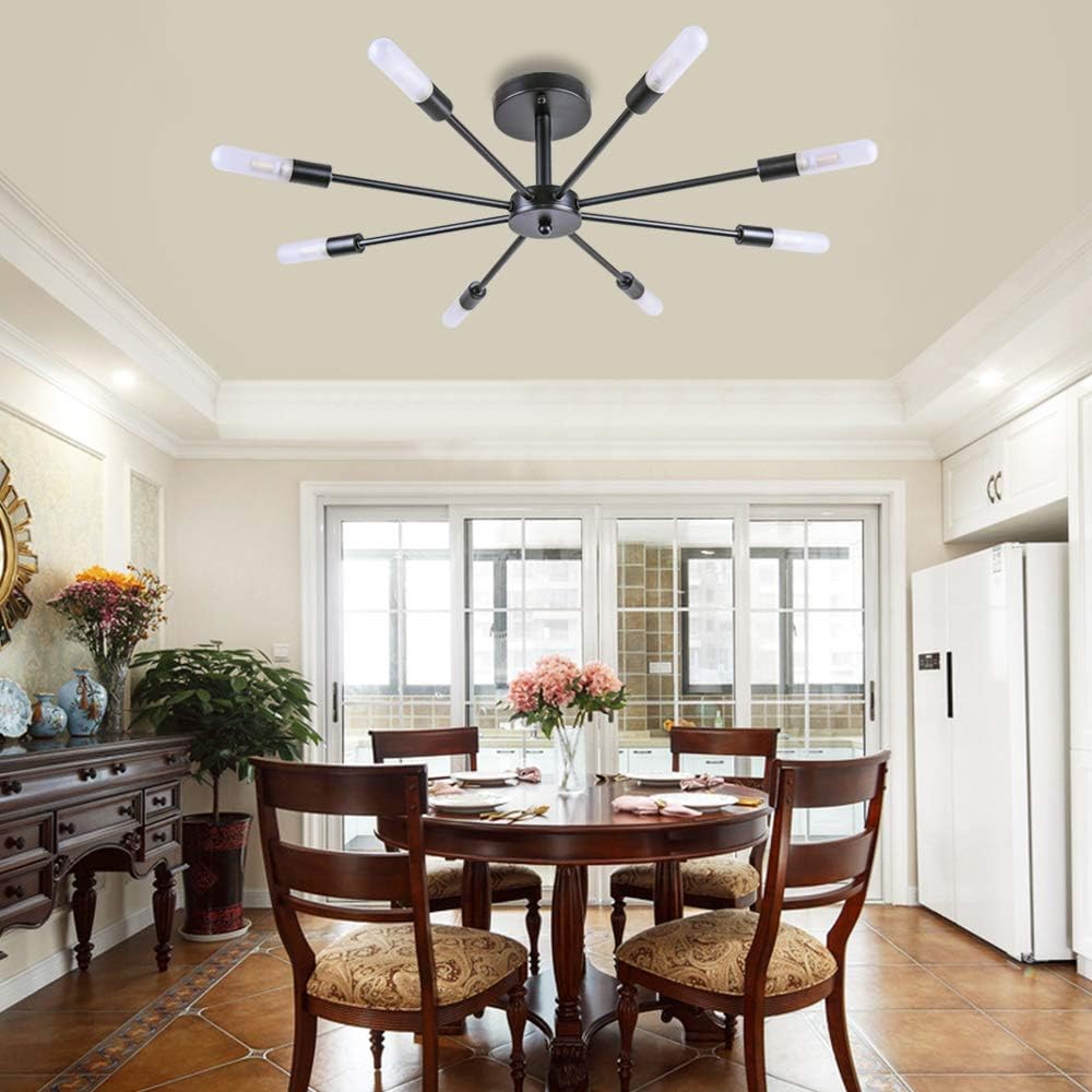 OYI 8 Light Sputnik Chandelier Semi Flush Mount Ceiling Light Modern Pendant Lighting Fixtures Kitchen Hallway Bathroom Bedroom Dining Room Black: Home Improvement