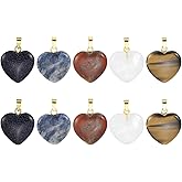 MECCANIXITY Heart Stone Charms, Love Shaped Quartz Crystal Gemstone Pendants for DIY Jewelry Making Necklace Bracelet