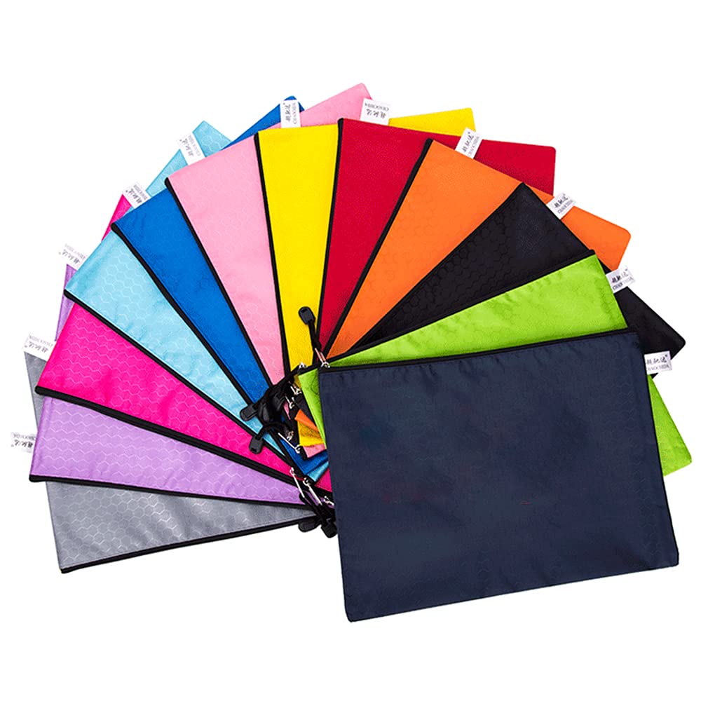 12 Pieces Zip Pouch, A4 Zipper File, Wallet Document Folders, Mesh Document Wallet, Document Pocket Organizer for School, Office, Homework, Cosmetics, Receipts Storage