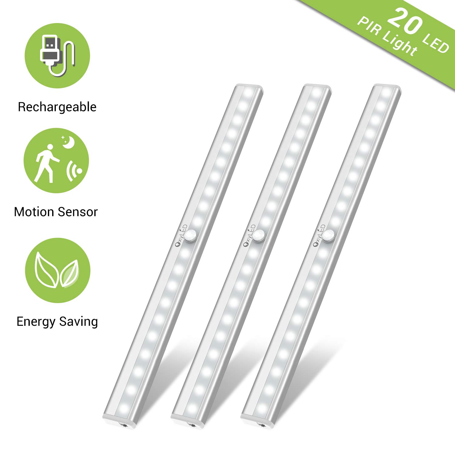 Motion Sensor Indoor 10 Led Under Cabinet Light Wireless Stick Up Anywhere Usb Rechargeable With Removable
