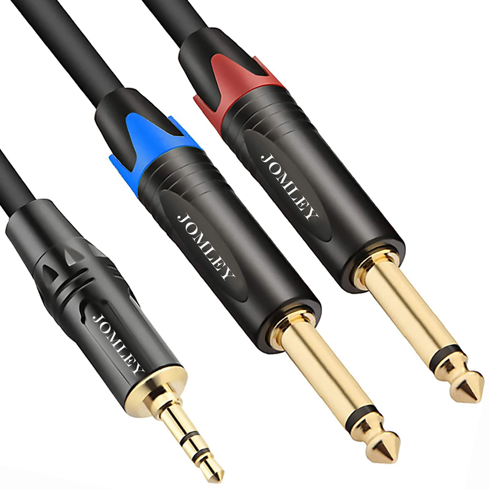 JOMLEY 3.5mm to 6.35mm Stereo Cable 10ft, 3.5mm TRS Mini Jack to Dual 6.35mm TS Mono Y-Splitter Cable for CD Players, Speakers, Amplifiers