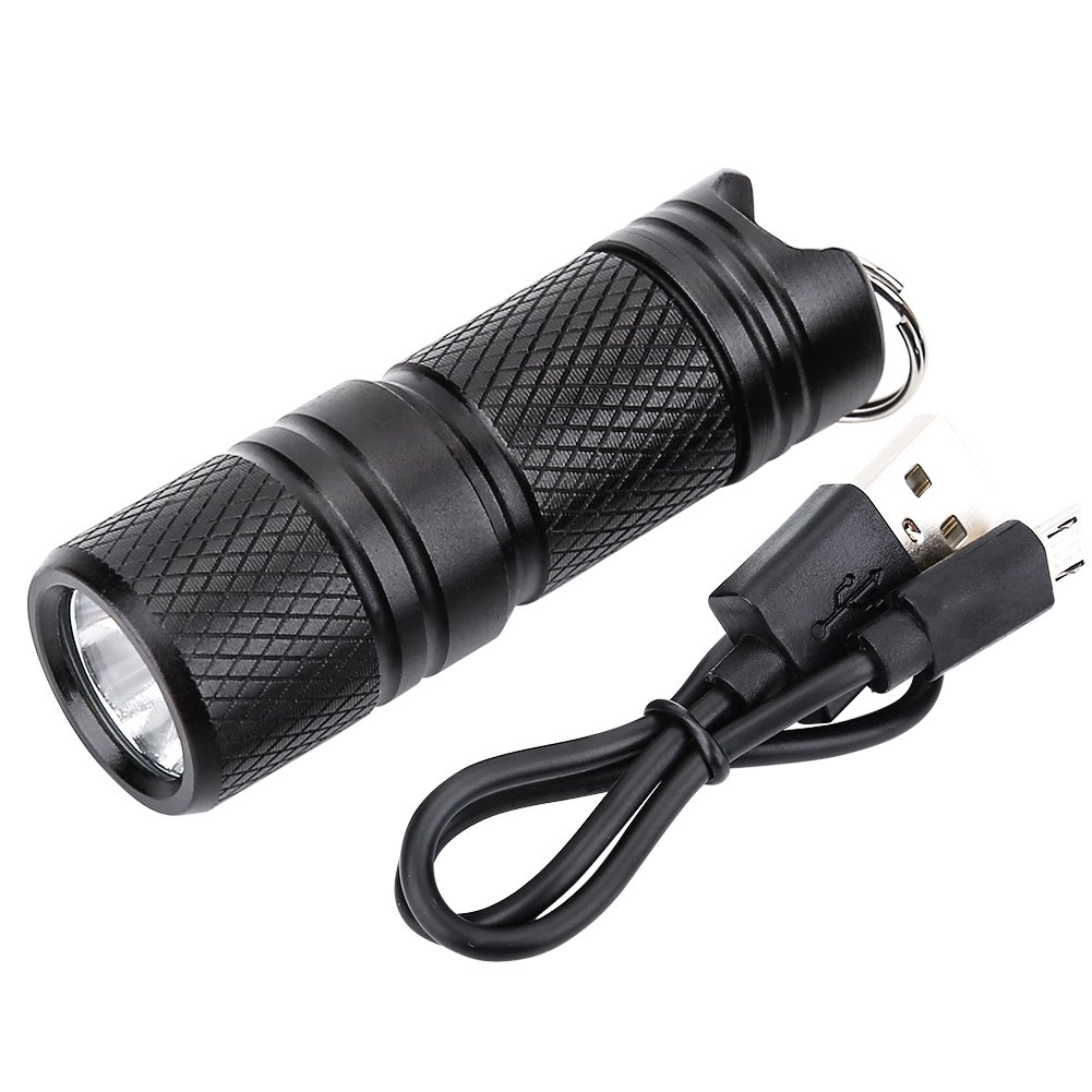 Demeras Mini LED Flashlight, USB Rechargeable Small Flashlight Torch Portable LED Flashlight Lamp Keychain Pocket Torch Light for Camping Hiking Riding (Black)