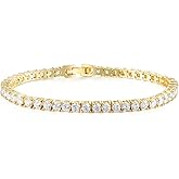 TRENDOLLA 14K Gold Plated 3MM Cubic Zirconia Tennis Bracelet for Women and Men, Classic Tennis Bracelet Small Wrist Size 6-7.5 inches