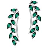 AOBOCO Leaf Ear Climbers Earrings Hypoallergenic 925 Sterling Silver Ear Crawler Cuff Earrings for Sensitive Ears, Made with Austrian Crystals