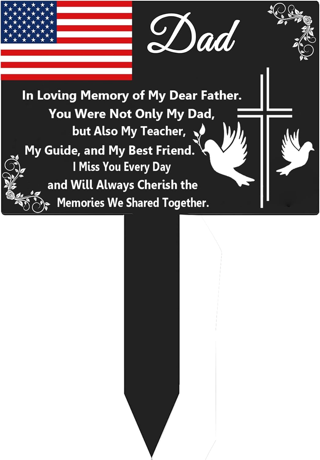 Decorative Garden Stakes - Isshrimp Dad Grave Markers for Cemetery Double-Sided Printing Memorial Stakes Grave Decorations Metal Yard Stake Waterproof Garden Outdoor Remembrance Plaques for Father(11.8 X 7.87 Inches)