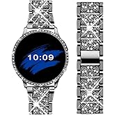 Mosonio Compatible with Samsung Galaxy Watch FE 2024 40mm/Galaxy Watch 5 Band 40mm 44mm/ Galaxy Watch 4 Band 40mm 44mm with Protective Cover Case, 20mm Bling Metal Galaxy Watch Band for Women (Silver, Black, Rose Pink, Rose Gold, Colorful, Starlight)