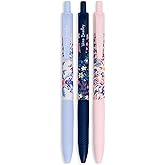 Vera Bradley Black Ink Pen Set of 3, Colorful Retractable Pens, Plastic Click Pens with Zip Pouch, Spring 24 Medley