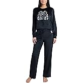 Juicy Couture Women's 2 Piece Velvet Fleece Long Sleeve Pullover Top and Pants Lounge Sleepwear Set