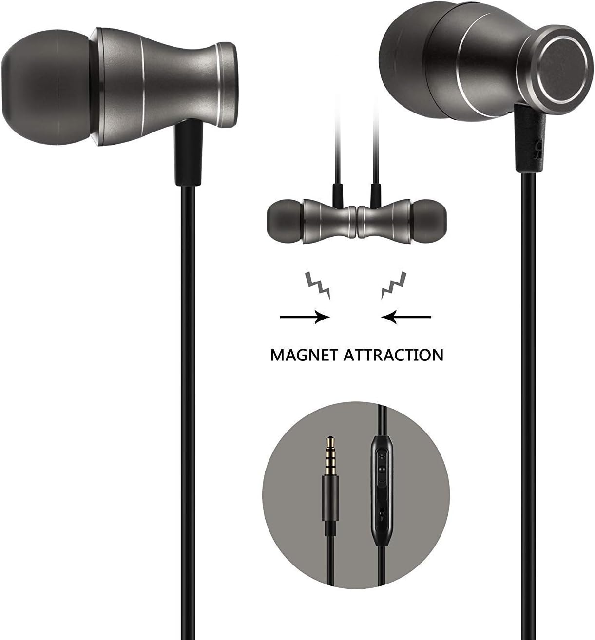 in-Ear Earbuds Headphones, Bambud Magnetic Wired Earphones Stereo Bass Noise Cancelling Ear Buds Headsets with Microphone and Volume Control for All 3.5mm Jack Phones (Black)