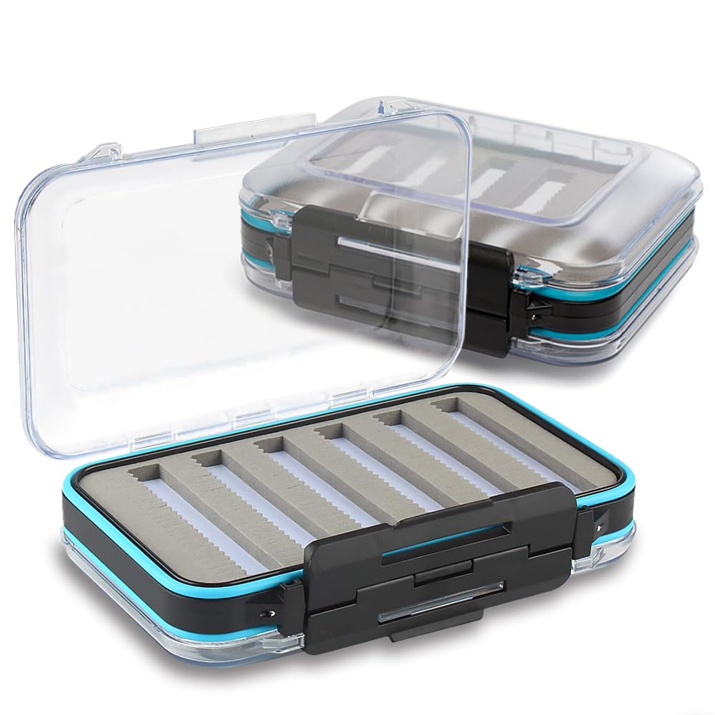 Fly Box for Fly Fishing Waterproof Double Clear Fly Fishing Tackle Box Jig Lure Storage Box (SIZE A + SIZE B)
