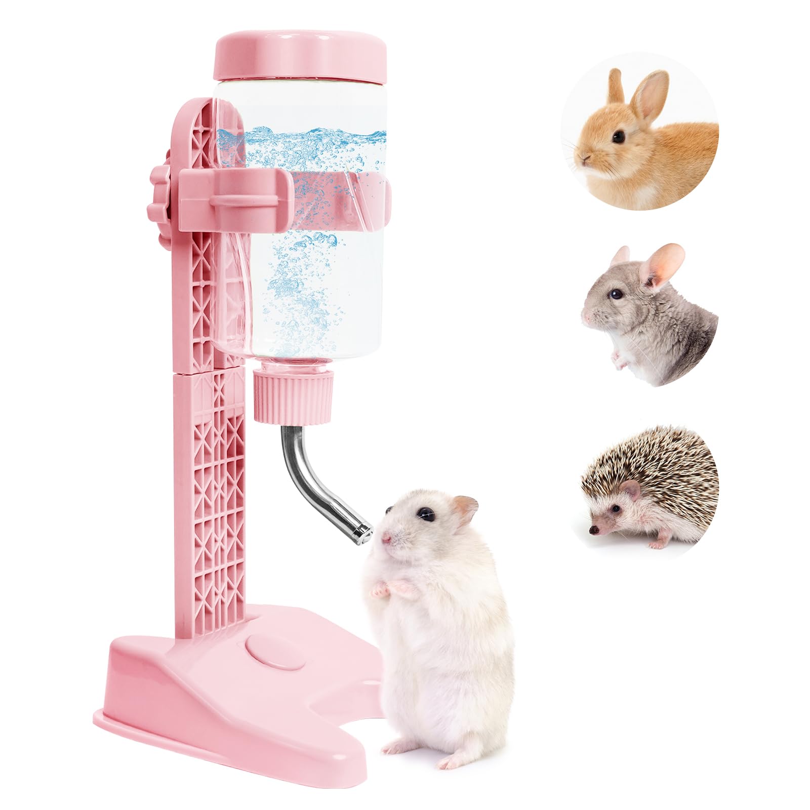 Photo 1 of VANNON Pet Standing Water Dispenser Top Fill Dog Water Bottle Dispenser with Stand Leakproof Pet Slow Water Bottle for Small Animals, 13oz, BPA Free, Adjustable Height, Pink