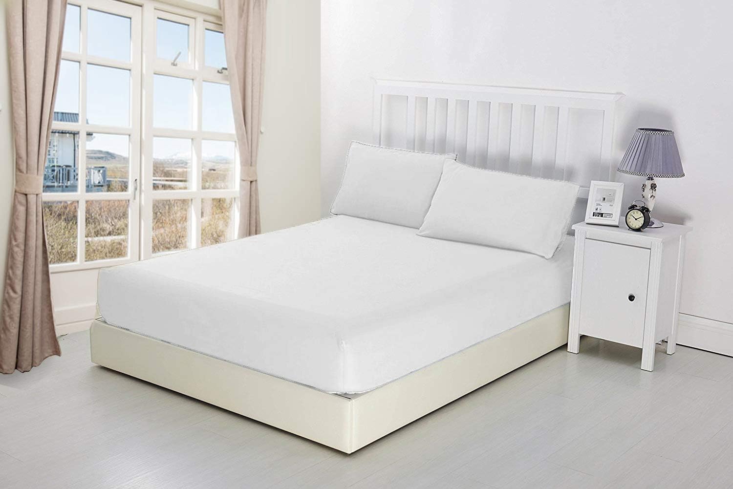 BuyJoy 100% Egyptian Cotton 10"/25CM Deep sheets Fitted - Single - Double - King - Super King Size - Bedding Bed Sheet (King, White)