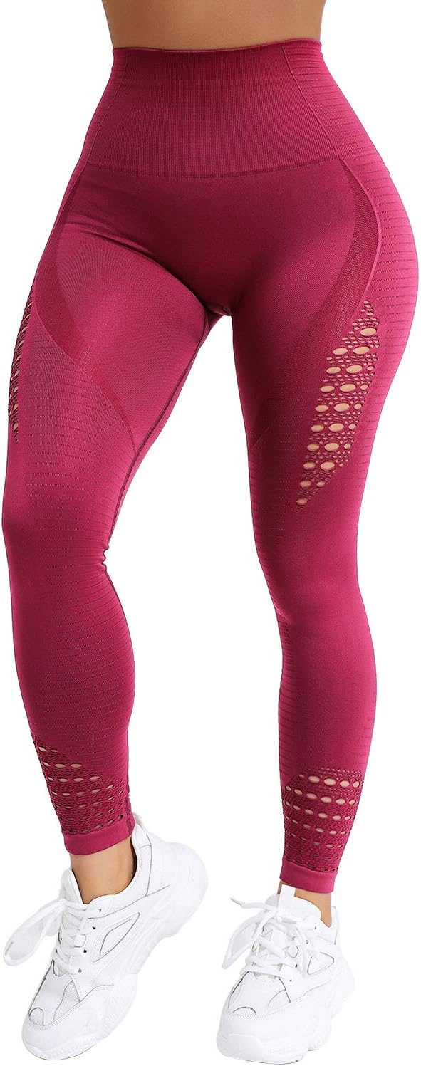 NORMOV High Waist Seamless Gym Leggings for Women Hollow Compression Workout Yoga Pants