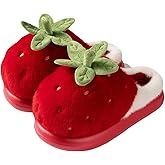 Zigihos Strawberry Fuzzy Friut Slippers for Women, Cute Fluffy Plush Warm House Couple Slippers, Winter