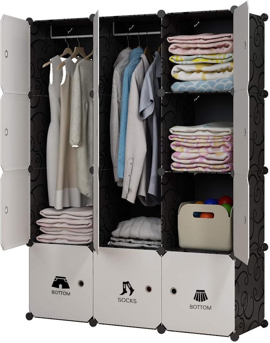 MAGINELS Portable Closet Clothes Wardrobe 14"x18" Depth Bedroom Armoire Modular Storage Organizer with Doors