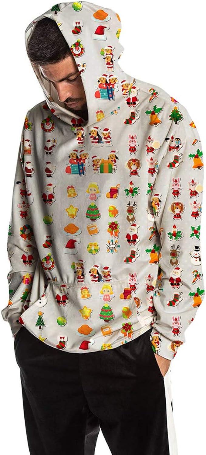Greetuny Christmas Hoodies for Men Funny Christmas Element Print 3D
