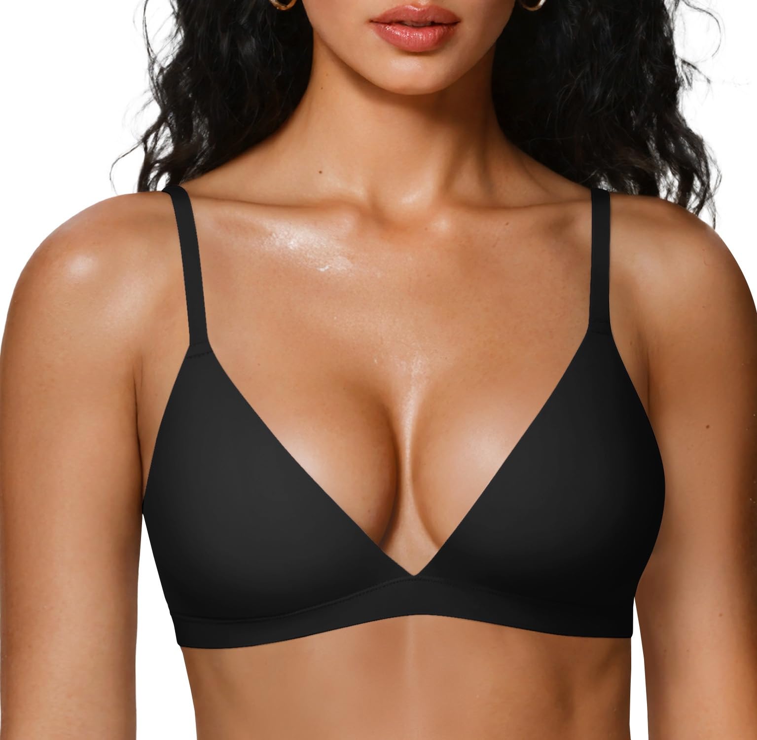 Photo 1 of OEAK Womens Comfortable Triangle Bras No Underwire Sexy Plunge Unlined Bralette Pull On Bra Seamless Everyday Tshirt Bras Black,XL