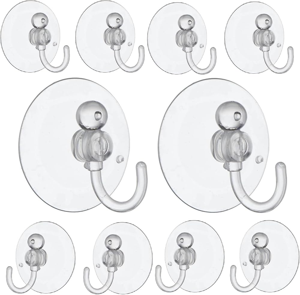 Merriway BH02030 10x Clear Plastic Suction Hooks 25mm 1 Inch Hanging Organizer