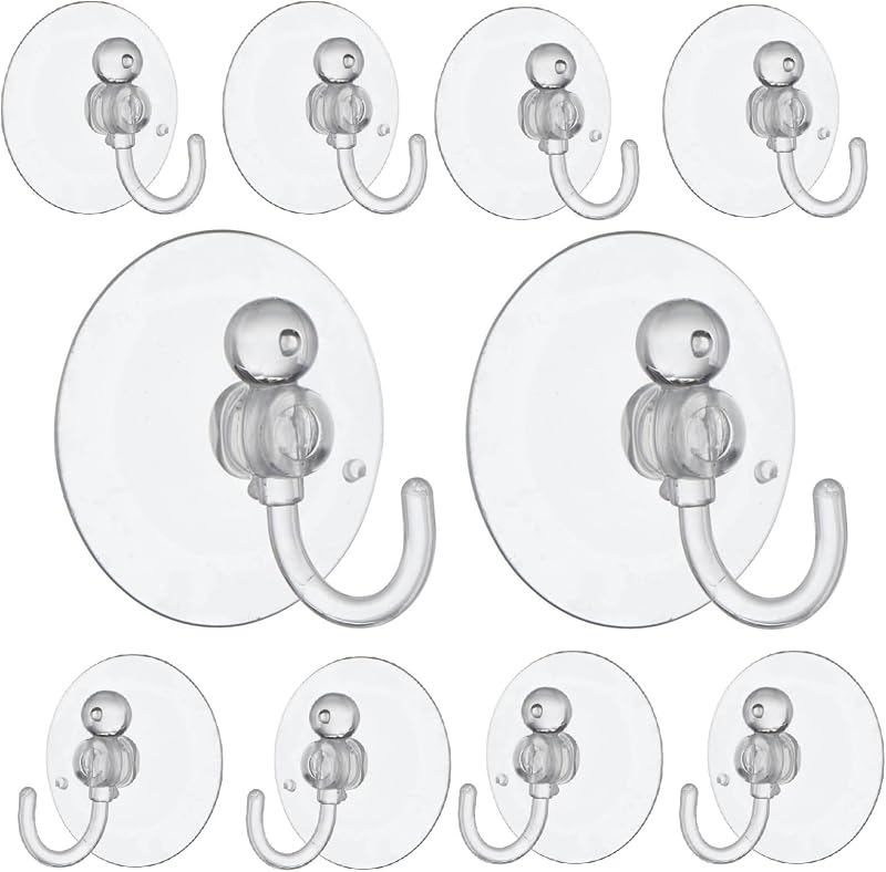 Merriway BH02030 10x Clear Plastic Suction Hooks 25mm 1 Inch Hanging Organizer