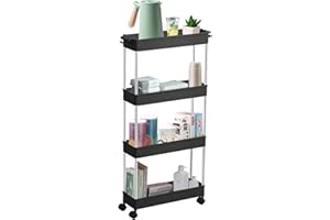 Slim Storage Cart, Mobile Shelving Unit Organizer Slide Out Rolling Storage Racks with Wheels, for Kitchen Bathroom Laundry R