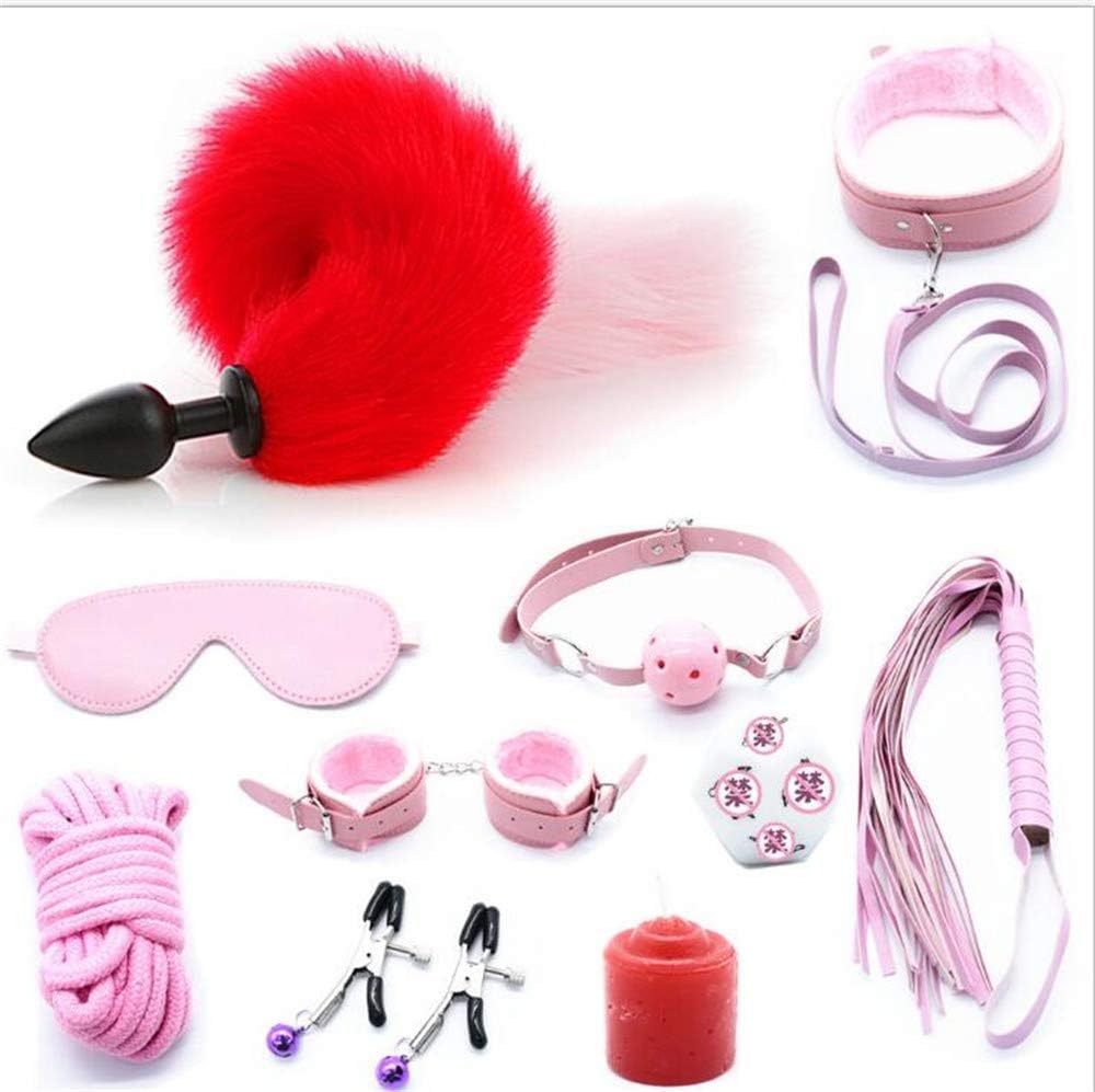 Carinloing 11Pcs Plush Cute Headband B¨²-tt Plug Cosplay Cute Tai'l Lingerie Set(Pink)