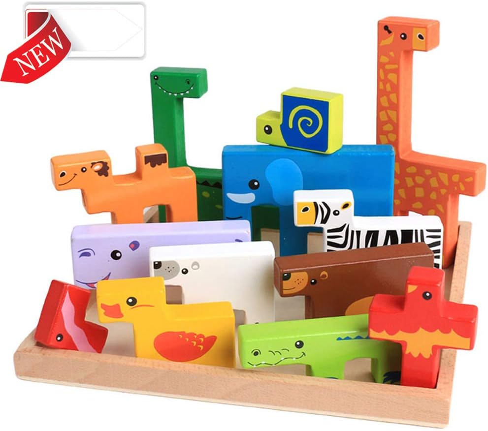 DASGF Building Blocks,3D Wooden Puzzle,Standard Unit Solid Wood Building Blocks with Wooden Storage Tray - Creativity Beyond,birthday present