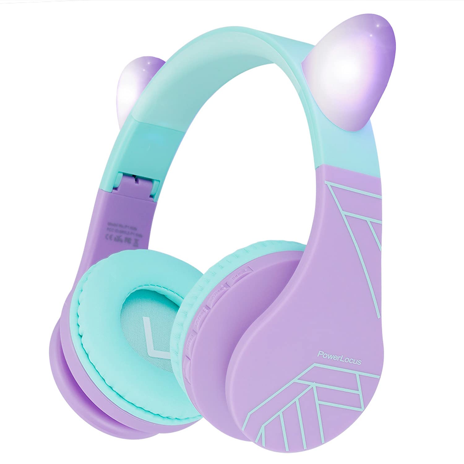 PowerLocus Bluetooth Headphones for Kids, Kids Wireless Headphones Cat Ear LED Light Up, Foldable Volume Limited Headphone with Microphone Wireless/Wired Headset with Micro SD/TF for Phones/PC/iPad — image 1