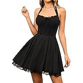KUTUMAI Women Summer Lace Corset Mini Dress Bow Halter Flowy A Line Ruffle Swing Short Graduation Dresses 2025