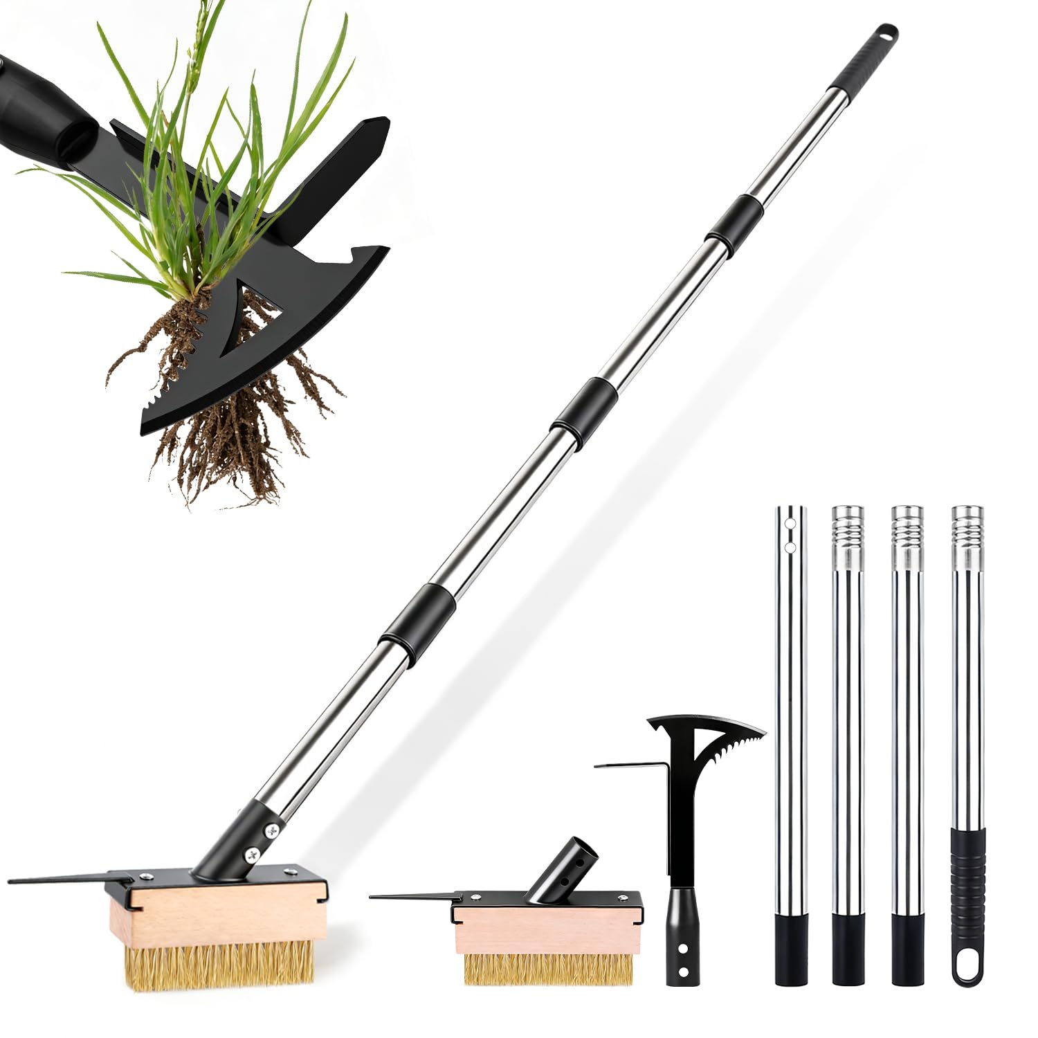 Photo 1 of 2 Crack Weeder Tool Set—5.1in Extended Metal Crevice Weeding Brush & Multi-Blade L-Shape Manganese Steel Scraper,Weed Puller Moss Remover Tool for Weeding Between Concrete Pavers Decks Long Handle