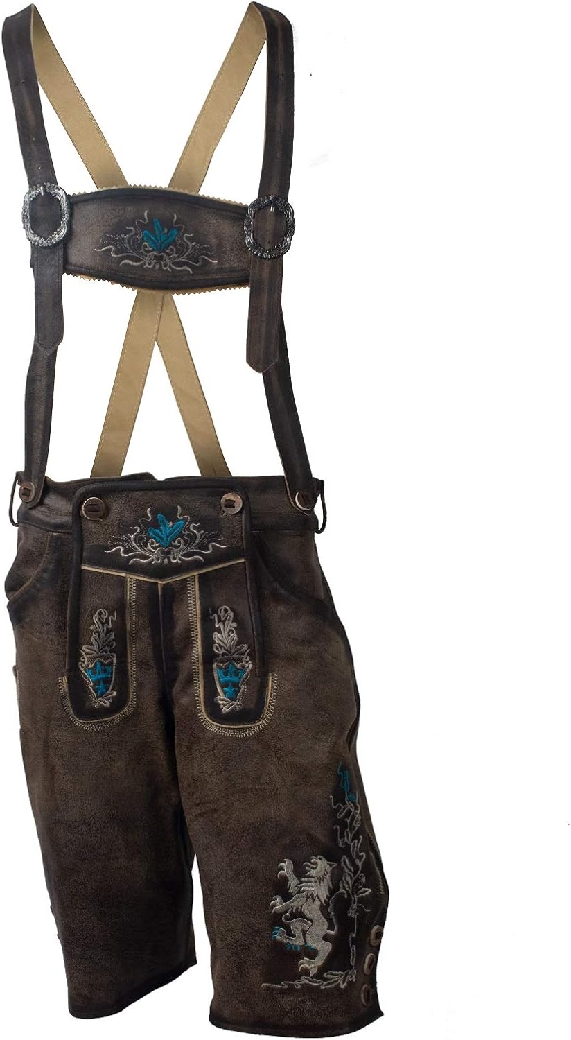 Oktoberfest Bavarian Herren Lederhosen Men Authentic German Outfit Coal Grey: Clothing