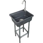 Freestanding Single Bowl Utility Sink, Kitchen Wall-Mounted Sink 16.9 x 12.8 Inch laundry tub With 1.26 faucet hole Plastic Sinks for Home Restaurant Dorm Garage Bathroom,Laundry slop sink (grey)