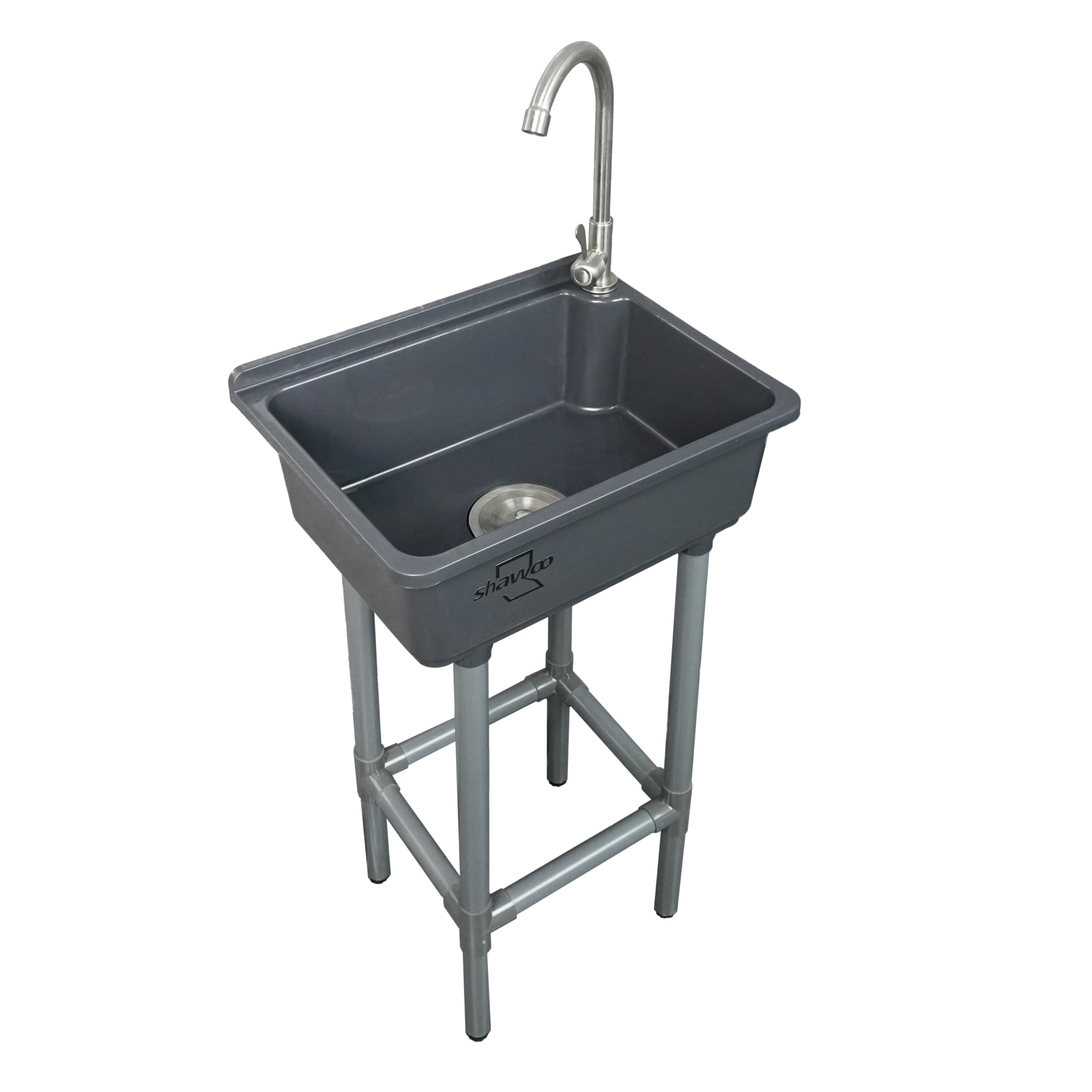 Photo 1 of Freestanding Single Bowl Utility Sink, Kitchen Wall-Mounted Sink 16.9 x 12.8 Inch laundry tub With 1.26 faucet hole Plastic Sinks for Home Restaurant Dorm Garage Bathroom,Laundry slop sink (grey)