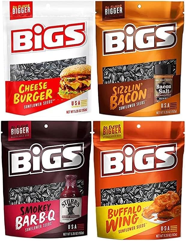 BIGS Sunflower Seed Variety, Cheese Burger, Sizzlin Bacon, Smokey BBQ