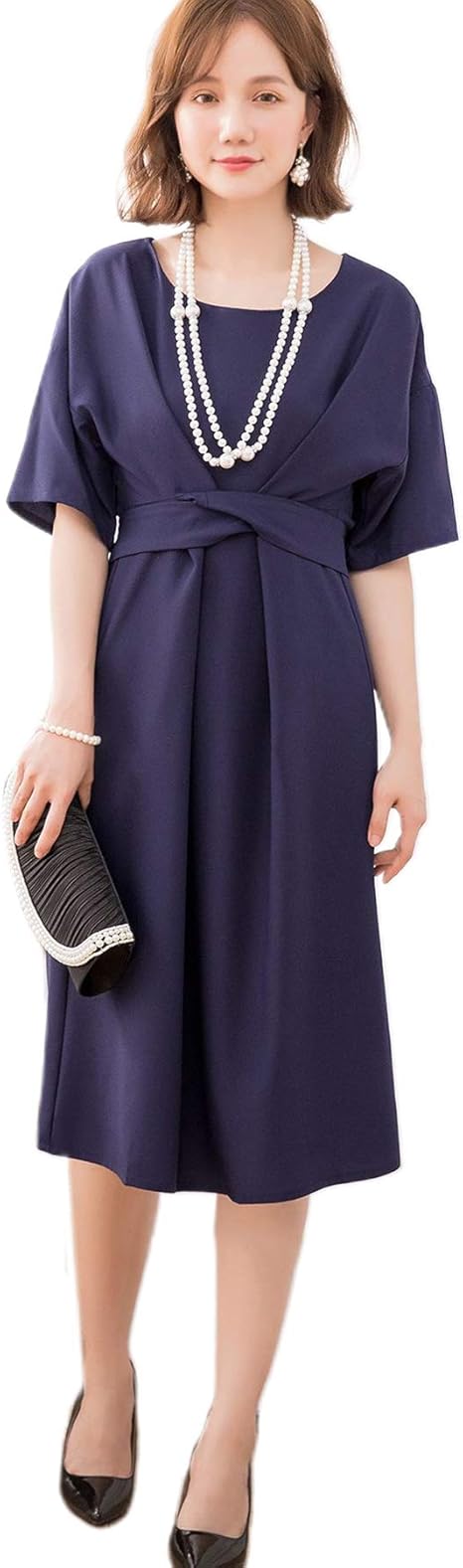 Amazon Dressstar 結婚式 ワンピース パーティードレス 大きいサイズ ドレス フォーマルドレス お呼ばれ 服 ミモレ丈 リボン 上品 袖あり 2way ワンピース チュニック 通販