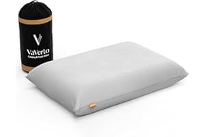 Vaverto Gray Travel and Camping Pillow - Compressible Medium Firm Memory Foam, Viscose Made from Bamboo Cover, Machine Washable, Ideal for Backpacking, Airplane, Car Travel