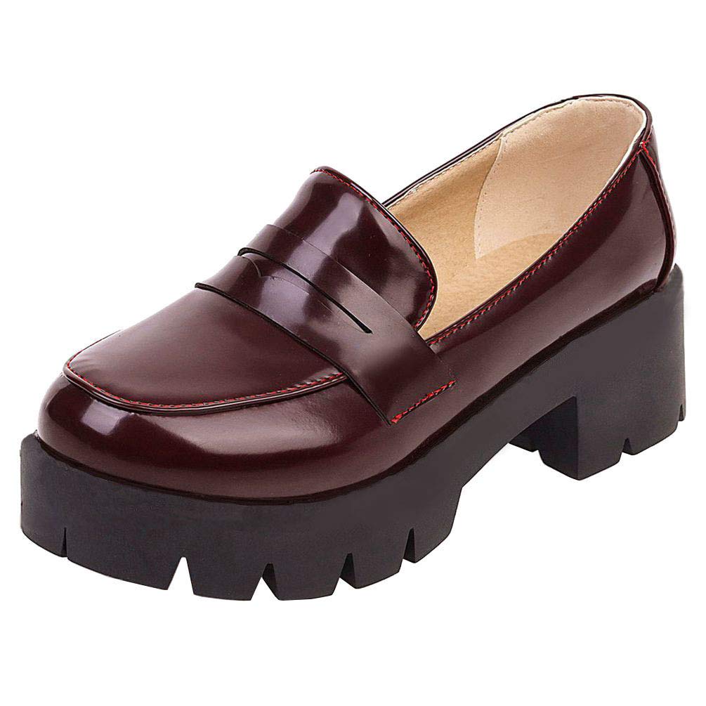 Caradise Womens Chunky Heeled Platform Loafers Slip On School Uniform