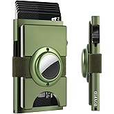 Minimalist Wallet for Men,Slim Wallet Compatible with AirTag,Card Holder Metal Wallet,Pop Up Wallet,Metal Card Holder,Quick Access Card,Rfid Blocking Protection,Hold 12+ Credit Cards (Army Green)