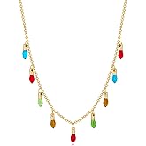 SHANTYSON Christmas Light Bulb Necklace Colorful Festive Xmas Charms Pendant Necklace, Gold - Plated Holiday Party Jewelry