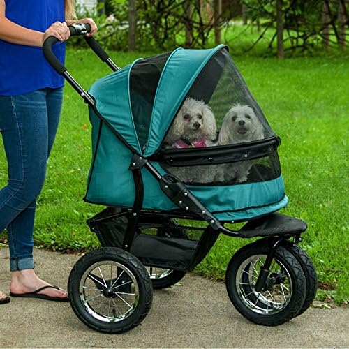 Best Pet Strollers Double No-Zip Prams For Carrier Folding 3 Wheels Cat & Dog Travel Strolling Carriage Cart