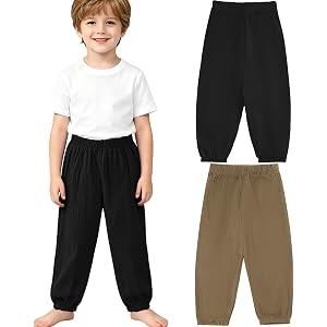 HahaNice Toddler Baby Girls Boys Cotton Linen Pants 2 Pack Elastic Waist Soft Harem Bloomers