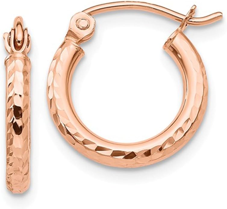 Petit Tube de taille diamant Or rose 14 K Boucles d'oreilles créoles W/Fermoir Kerox-klick-klack, S